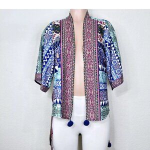 Kohinoor Open Kimono Top Large* Silk Blend Rhinestones Hacienda Spa